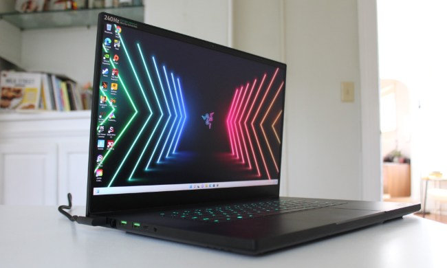 Razer Blade 17 angled view showing display and left side.